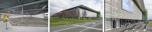 Three Images of P3 Parking Garage at Schiphol Airport