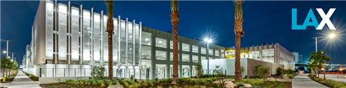 Los Angeles international airport building from outside at night