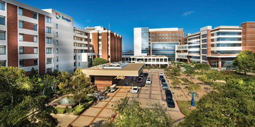 Scripps Memorial Hospital, red brick building with courtyard