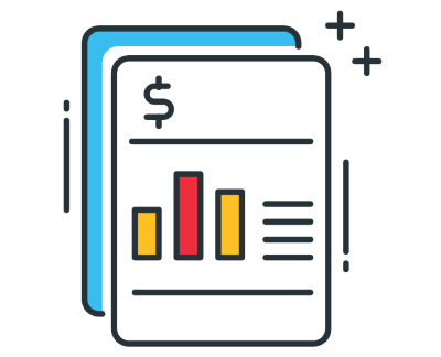 Icon of a tablet screen showing a bar graph and a dollar sign