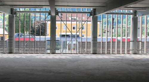 Inside parking garage high polls